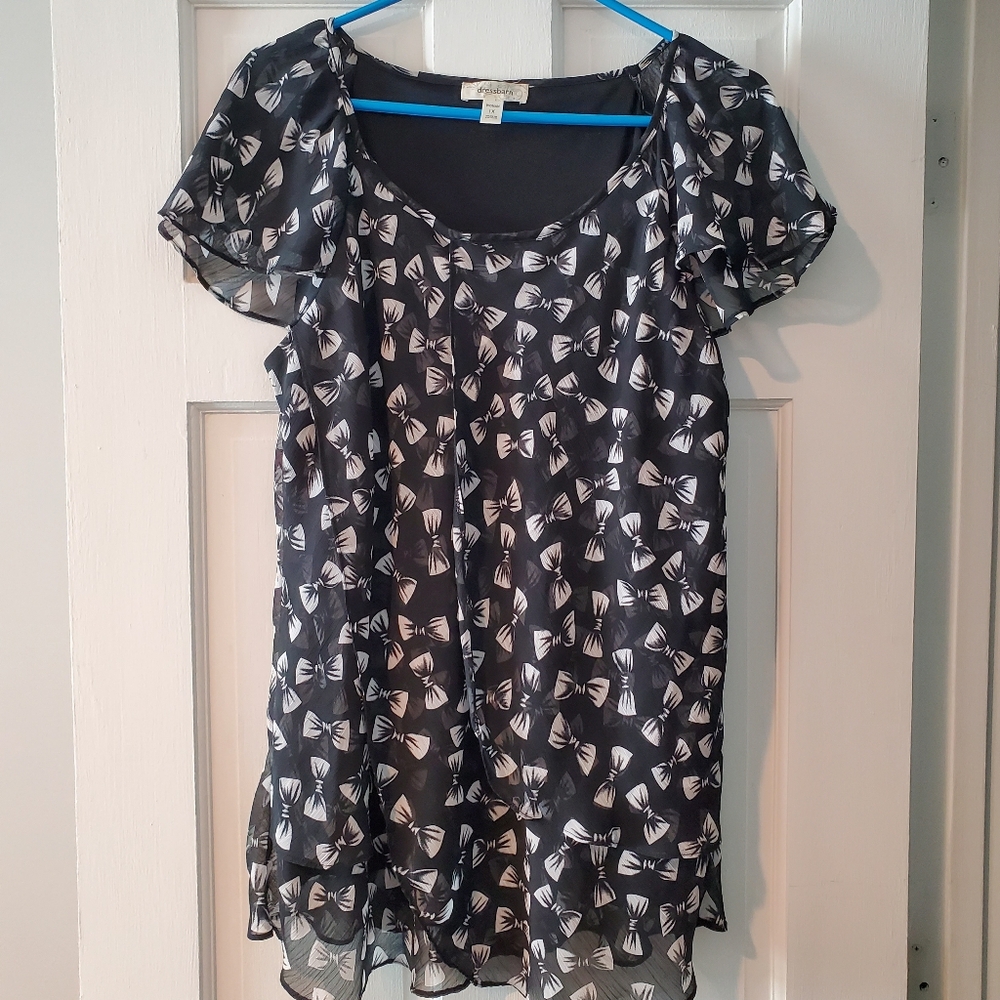Dressbarn Black Blouse with White Bow Pattern